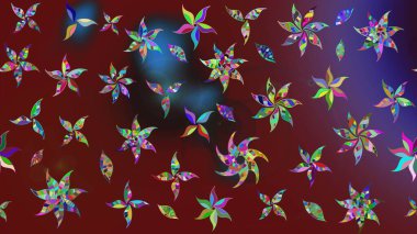 Çiçek desenli çizim. Düz Çiçek Elementleri Tasarımı. Raster illüstrasyonu. Renkli Bahar Teması eskiz kalıbı. Kırmızı renkte çiçekler. Asya tekstil tarzında.