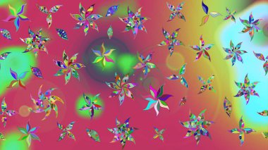 Düz Çiçek Elementleri Tasarımı. Pembe renkli çiçekler. Raster illüstrasyonundaki çiçek desenli çizim. Renkli Yaz Teması çizim şablonu.