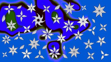 Mavi renkte etnik çiçeklerle süslenmiş zarif bir eskiz. Raster Çiçek İllüstrasyon Şirin Tekstil.