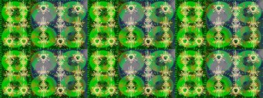 Renkli arka planda izole kar taneleri. Raster illüstrasyonu. Kar taneleri radyal yeşil, sarı ve mavi renkler.