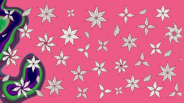 Raster illüstrasyonu. Çiçek süslemeli çizim deseni. Pembe renkte çiçekler.