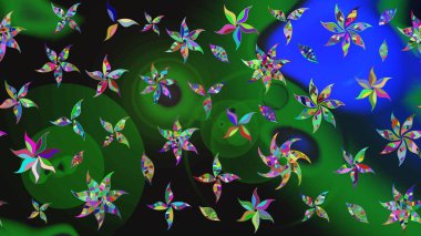 Raster illüstrasyonundaki çiçek desenli çizim. Güzel kumaş deseni. Düz Çiçek Elementleri Tasarımı. Renkli Bahar Teması çizim şablonu.