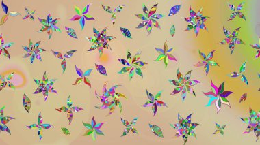 Raster illüstrasyonu. Bej renklerde bahar çiçekleri. Çiçek ve yapraklı karalama şeklinde Raster çiçek deseni.