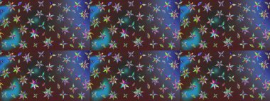 Renkli desenli eskiz deseni, kahverengi çiçekler ve dekoratif elementlerle. Eskiz geçmişi. Kumaş, tekstil, duvar kağıdı baskısı için. Eski usul. Raster illüstrasyonu.