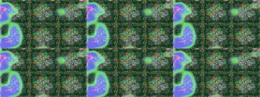 Raster geleneksel halk çiçekleri, tekstil tasarımı için yeşil ve mavi renkli. Çiçeksiz desenli nakış işlemeli gelincikler ve vadi zambaklarıyla.