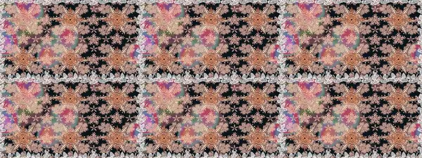 Raster illüstrasyonu. Gri renklerde. Çiçek buketleriyle klasik tarzda kusursuz desen.