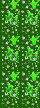 Eskiz geçmişi. Renkli desenli eskiz deseni, yeşil çiçekler ve dekoratif elementlerle. Eski usul. Kumaş, tekstil, duvar kağıdı baskısı için. Raster illüstrasyonu.