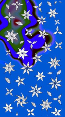 Mavi el çizimi desen. Karalama çiçekleri çizim kalıbı. Sanat çiçeklere ilham verir ve arka planda izler bırakır. Raster deseni.