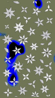 Çiçekli güzel suluboya desen. Raster illüstrasyonu. Yeşil renklerde.