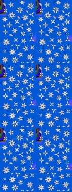 Raster illüstrasyonu. Çiçek desenli çizim. Asya tekstil tarzında. Mavi renkli çiçekler. Raster illüstrasyonu.