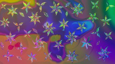 Raster düz çiçek çizim deseni. Hediye ambalaj kağıdı, tebrik kartları, posterler ve pankart tasarımı. Mor renkte çiçekler.