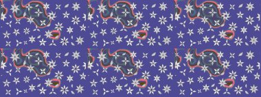 Küçük menekşe ve çiçeklerle oldukça eski bir besin torbası deseni. Millefleur 'lar. Tekstil, kumaş, kapaklar, duvar kağıtları, baskı, paket, koleksiyon defteri, örgü, dekupaj için çiçek arkaplanı..