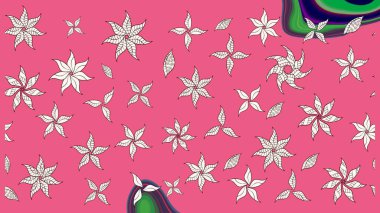 Güzel kumaş deseni. Raster Illustrasyon 'daki Çiçek Deseni' nin son moda çizimi. Düz Çiçek Elementleri Tasarımı. Renkli Yaz Teması çizim şablonu.