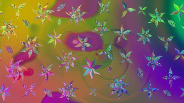 Düz Çiçek Elementleri Tasarımı. Renkli Bahar Teması eskiz kalıbı. Raster illüstrasyonundaki çiçek desenli çizim. Süslü kumaş deseni.