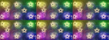 Raster kış deseni. Yeşil, mavi ve mor renkler üzerine tasarım. Raster illüstrasyonu. Çiçek Elementleri ile soyut arkaplan.