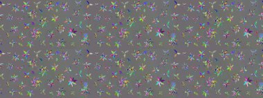 Düz Çiçek Elementleri Tasarımı. Raster Modaya uygun kumaş deseni. Gri renkli şirin çiçek deseni. Renkli Bahar Teması çizim şablonu.