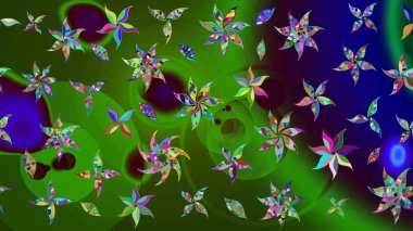 Raster illüstrasyonu. Yeşil yapraklı yabani çiçekler. Eskiz arkaplan modeli. Suluboya, elle çizilmiş.