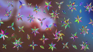 Poster ya da kapak için arka plan. Tekstil için figür. Şirin, zarif çiçekler Raster illüstrasyonu. Davetiye ve kartpostal tasarımı için dekoratif çiçek unsurları. Yapraklı çizim deseni.