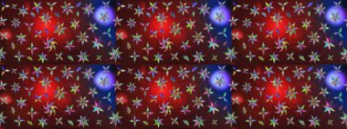 Eskiz arkaplan modeli. Raster - stok. Yapraklı çiçekler ve kahverengi renkli papatya çiçekleri..