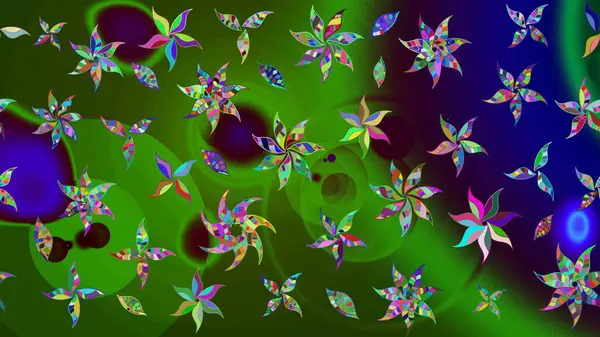 Raster illüstrasyonu. Yeşil yapraklı yabani çiçekler. Eskiz arkaplan modeli. Suluboya, elle çizilmiş.