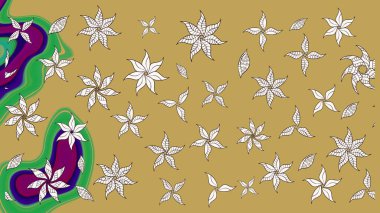 Raster Çiçek İllüstrasyonu 'nun şirin tekstili. Sarı renkli etnik çiçeklerle zarif eskiz deseni.