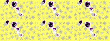 Sarı ve beyaz renkte çiçekler. Çiçekli karalama şeklinde Raster çiçek deseni. Yumuşak, bahar çiçekli arka plan.