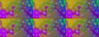 Çiçekli çiçek deseni, suluboya. Düz Çiçek Elementleri Tasarım Raster illüstrasyonu. Mor ve yeşil renkte çiçekler. Renkli Bahar Teması çizim kalıbı..