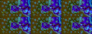 Raster suluboya çiçek deseni, narin çiçekler, kahverengi ve mavi çiçekler, tebrik kartı şablonu. Güzel kumaş deseni.