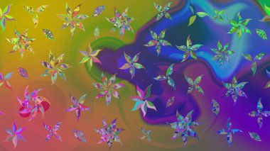 Mor ve yeşil renkte çiçekler. Renkli Yaz Temalı eskiz kalıbı. Düz Çiçek Elementleri Tasarımı. Raster illüstrasyonunda çiçek deseni çizimi.