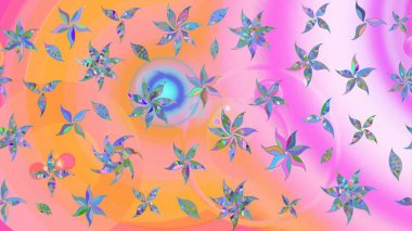 Çiçekler. Vadinin çiçekleri pembe ve turuncu renklerde. Soyut etnik raster çizim kalıbı.