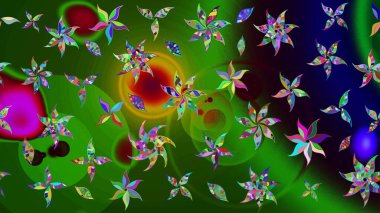 Desen, çizim, çiçek sınırı. Eski moda arka plan. Raster illüstrasyonu. Güzel, parlak, pürüzsüz kumaş, tuval. Kıvırcık, parlak örgü. Çiçeklerin çelengi.