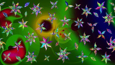 Çiçekli karalama şeklinde Raster çiçek deseni. Yumuşak, yaz çiçekleri yeşil ve siyah renklerde. Raster illüstrasyonu.