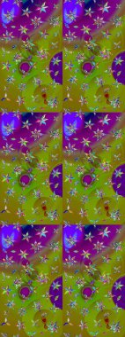 Raster illüstrasyonu. Yeşil ve kahverengi renkli çiçekler. Raster illüstrasyonu. Çiçek desenli çizim. Asya tekstil tarzında.