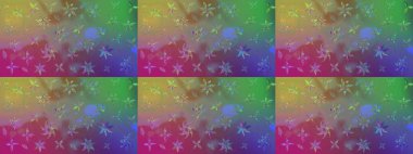 Sevimli çiçek raster deseni. Yeşil ve mor renkli çiçekler. Renkli Yaz Temalı eskiz kalıbı. Düz Çiçek Elementleri Tasarımı.