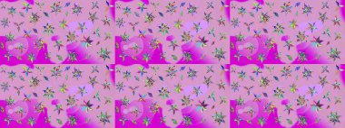 Sabıka fotoğraflarında, bebek kıyafetlerinde, duvar kâğıtlarında, paket kutularında falan kullanılabilir. Raster. Zarif, parlak ve eskiz nötr ve mor çiçek desenli tasarım.