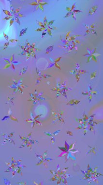 Küçük çiçekli yay deseni çiz. Suluboya tarzında mor ve mavi renkler üzerinde. Raster illüstrasyonu.