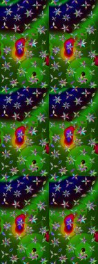 Hediye ambalaj kağıdı, tebrik kartları, posterler ve pankart tasarımı. Raster düz çiçek çizim deseni. Yeşil ve siyah renkte çiçekler.