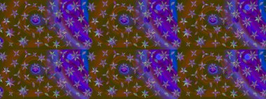 Raster illüstrasyonundaki çiçek desenli çizim. Kahverengi ve mor renkli çiçekler. Renkli Bahar Teması eskiz kalıbı. Düz Çiçek Elementleri Tasarımı.