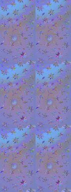 Çiçekli eskiz çizimi. Renkli Yaz Temalı eskiz kalıbı. Düz Çiçek Elementleri Tasarımı. Mor ve mavi renkte çiçekler.