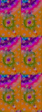 Çok turuncu ve kahverengi zarif küçük çiçekler ve turuncu ve kahverengi renkli komik böcekler, raster desen, illüstrasyon.