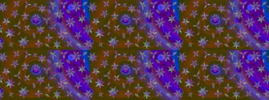 Raster illüstrasyonundaki çiçek desenli çizim. Kahverengi ve mor renkli çiçekler. Renkli Bahar Teması eskiz kalıbı. Düz Çiçek Elementleri Tasarımı.