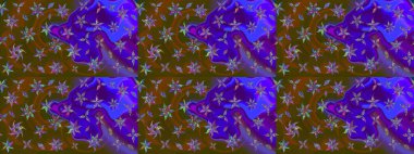 Çiçekli karalama şeklinde Raster çiçek deseni. Yumuşak, bahar çiçekli arka plan. Kahverengi ve mor renkte çiçekler.