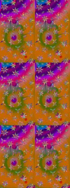 Çok turuncu ve kahverengi zarif küçük çiçekler ve turuncu ve kahverengi renkli komik böcekler, raster desen, illüstrasyon.