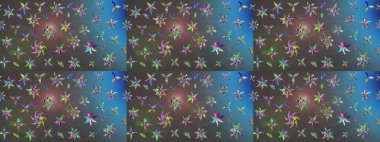 Raster illüstrasyonundaki çiçek desenli çizim. Mavi ve gri renkte çiçekler. Renkli Yaz Temalı eskiz kalıbı. Düz Çiçek Elementleri Tasarımı.