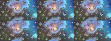 Raster illüstrasyonu. Küçük çaplı çiçeklerdeki basit şirin desenler. Tekstil veya kitap kapakları, imalat, duvar kağıtları, baskı, hediye paketi ve yapıştırma kitabı için çiçek eskiz geçmişi.