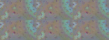 Tropik çiçek desenleri. Raster illüstrasyonu. Gri ve bej renkli çiçekler.