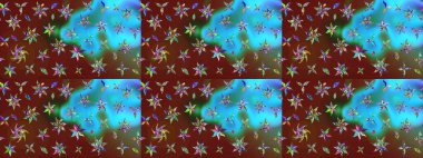 Raster düz çiçek çizim deseni. Hediye ambalaj kağıdı, tebrik kartları, posterler ve pankart tasarımı. Mavi ve kırmızı renkte çiçekler.