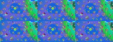 Kabile sanatı boho baskısı, klasik çiçek arkaplanı. Arkaplan dokusu, duvar kağıdı, mavi ve yeşil renkli çiçek teması. Soyut etnik raster çizim kalıbı.