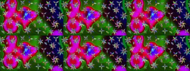 Raster düz çiçek çizim deseni. Hediye ambalaj kağıdı, tebrik kartları, posterler ve pankart tasarımı. Yeşil ve morumsu renkte çiçekler.