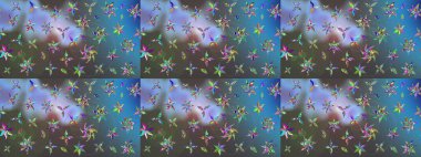 Eskiz klasiği. Raster Şirin kumaş deseni. Renkli Bahar Teması eskiz kalıbı. Düz Çiçek Elementleri Tasarımı.